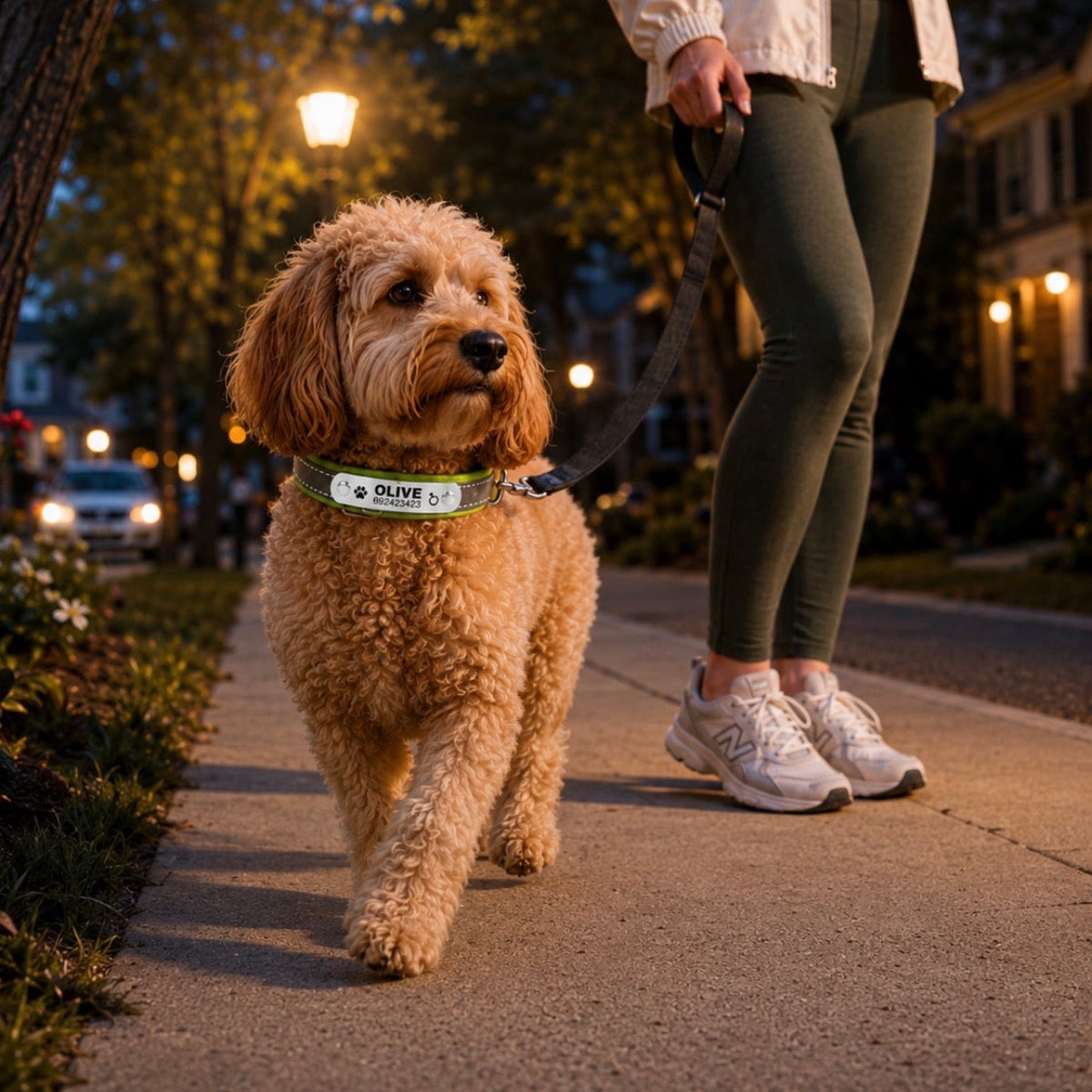 Custom Engraved Reflective Dog Collar with Tag
