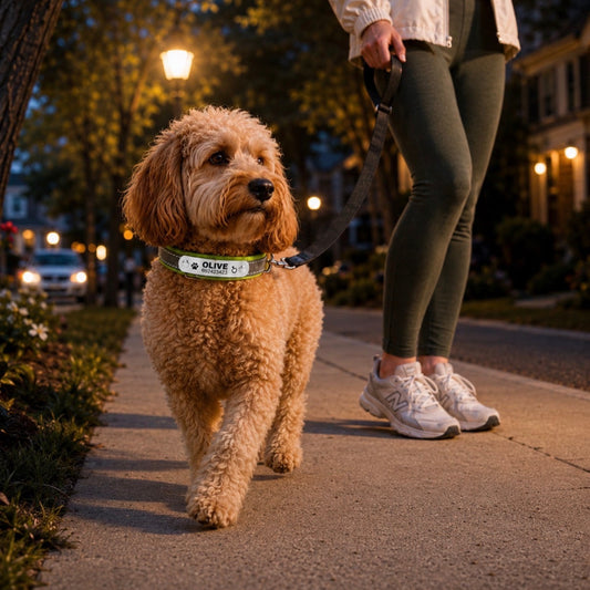 Custom Engraved Reflective Dog Collar with Tag